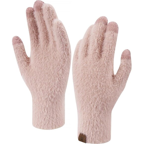 Women's Pink Winter Touchscreen Velvet Elastic Warm Gloves for Cold Weather - Picture 1 of 6